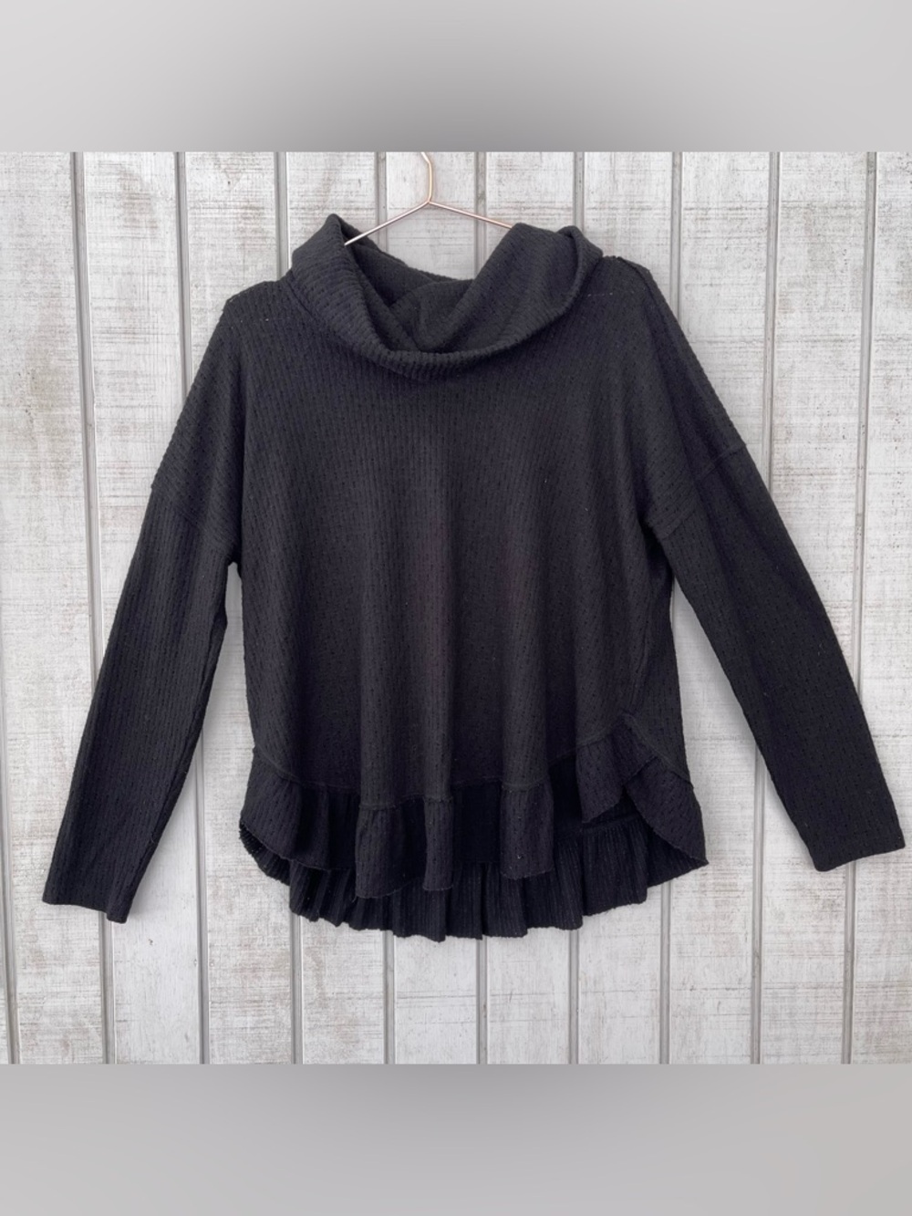 🖤 Anthropologie Maeve Addie Ruffle Hem Cowl Neck Sweater Black M Boho Casual